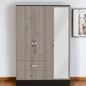 71" Brown and Black Mirrored Two Drawer Combo Dresser