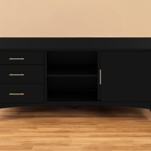 64" Black Mahogany Solid Wood Enclosed and Open Storage TV Stand