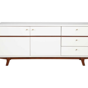 65" White Mahogany Solids And Veneer Cabinet Enclosed Storage TV Stand