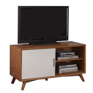 50" Brown and White Solid Wood Open Shelving TV Stand