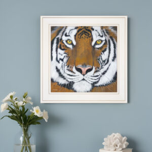Tiger Gaze  White Framed Print Wall Art