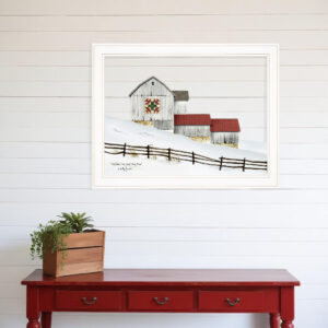Christmas Star Quilt Block Barn  White Framed Print Wall Art