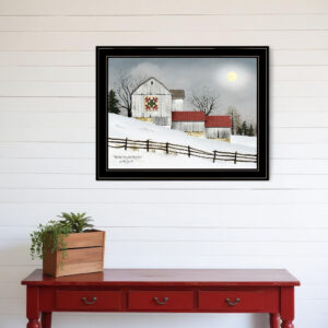 Christmas Star Quilt Block Barn  Black Framed Print Wall Art