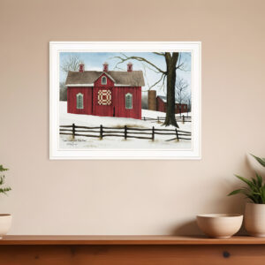 Lovers Knot Quilt Block Barn  White Framed Print Wall Art