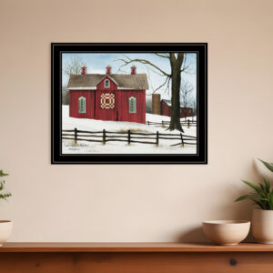 Lovers Knot Quilt Block Barn  Black Framed Print Wall Art