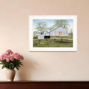 Tulip Quilt Block Barn  White Framed Print Wall Art