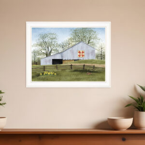 Tulip Quilt Block Barn  White Framed Print Wall Art