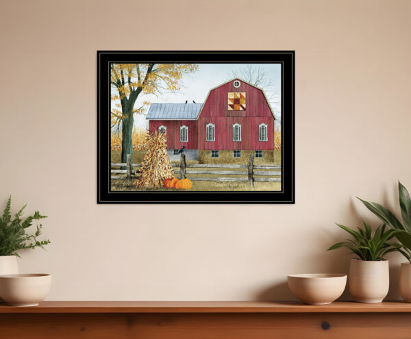 Autumn Leaf Quilt Block Barn  Black Framed Print Wall Art