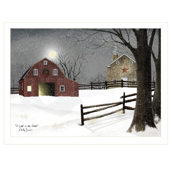 Light in the Stable  White Framed Print Wall Art
