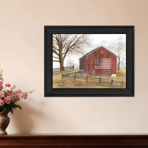 Flag Barn  Black Framed Print Wall Art