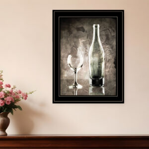 Moody Gray Wine Glass Still Life  Black Framed Print Wall Art