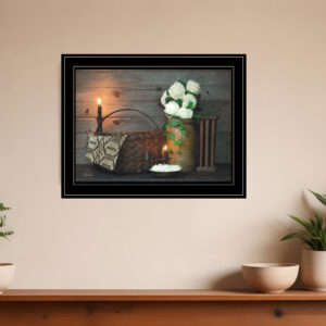 White Flowers  Black Framed Print Wall Art