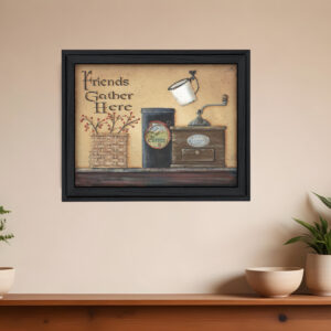 Friends Gather Here Black Framed Print Wall Art