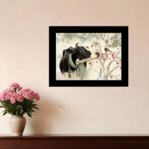 The Winter Robin  Black Framed Print Wall Art