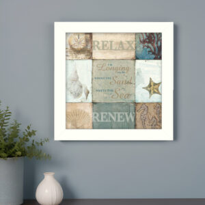 Sand and Sea White Framed Print Wall Art