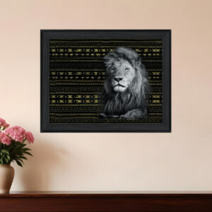 Patterned Lion Black Framed Print Wall Art