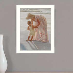 First Time on the Beach White Framed Print Wall Art