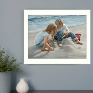 Sand Castle Builders  White Framed Print Wall Art