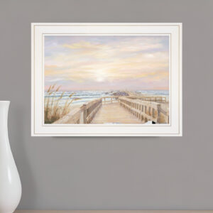 Ponce Inlet Jetty Sunrise  White Framed Print Wall Art