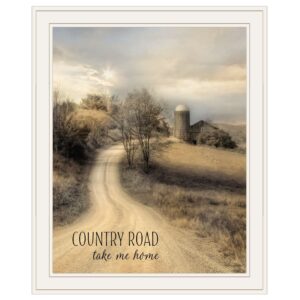 Country Road Take Me Home  White Framed Print Wall Art