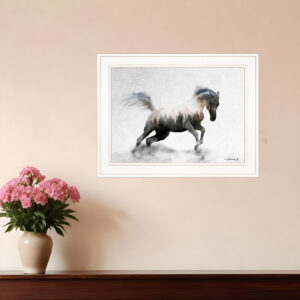 Running White Stallion  White Framed Print Wall Art