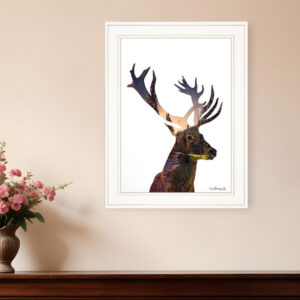 Deer in the Forest  White Framed Print Wall Art
