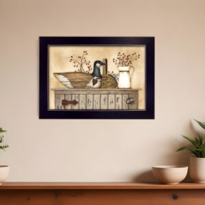 Duck and Berry Still Life Black Framed Print Wall Art