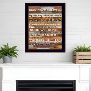 Man Cave Rules  Black Framed Print Wall Art