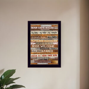 Man Cave Rules  Black Framed Print Wall Art