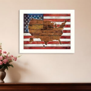 American Flag USA Map White Framed Print Wall Art
