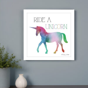 Ride a Unicorn White Framed Print Wall Art