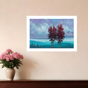 Two Red Trees  White Framed Print Wall Art