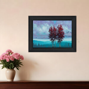 Two Red Trees  Black Framed Print Wall Art