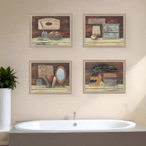 Set Of Four Bathroom COLLECTION I  Brown Framed Print Bathroom Wall Art