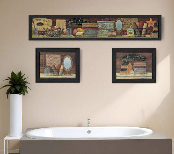 Set Of Three Country Bath I  Black Framed Print Bathroom Wall Art