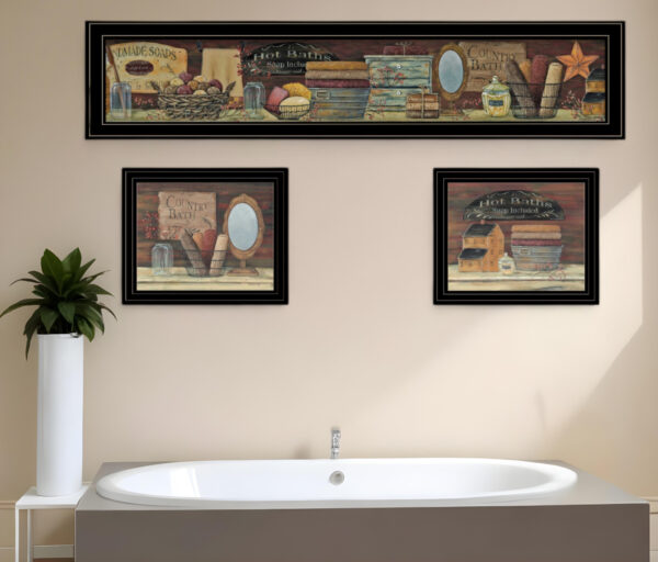 Set Of Three COUNTRY BATH II  Black Framed Print Bathroom Wall Art
