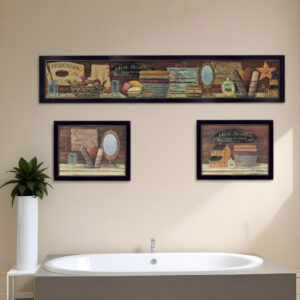 Set Of Three COUNTRY BATH II  Black Framed Print Bathroom Wall Art