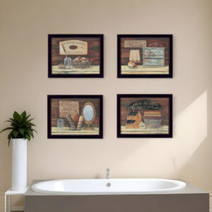 Set Of Four Bathroom Collection II  Black Framed Print Bathroom Wall Art