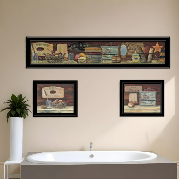 Set Of Three COUNTRY BATH   Black Framed Print Bathroom Wall Art