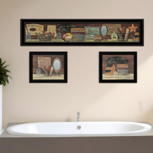 Set Of Three COUNTRY BATH II  Black Framed Print Bathroom Wall Art