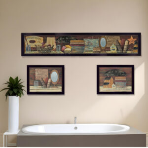Set Of Three Country Bath  Black Framed Print Bathroom Wall Art