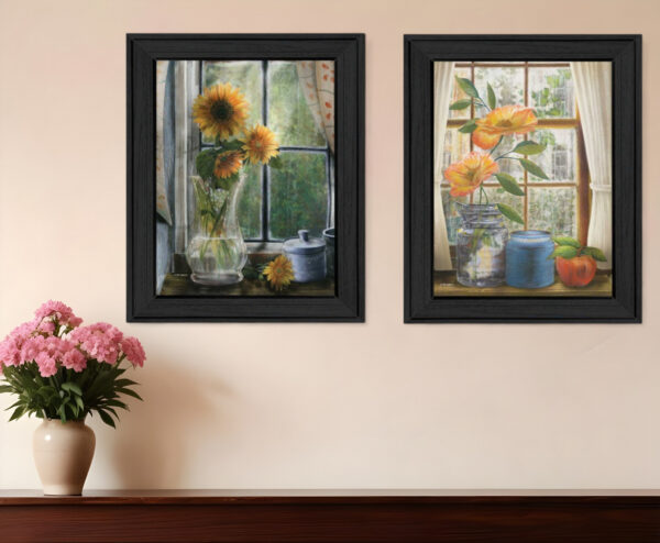 Set Of Two Flowers  Black Framed Print Wall Art
