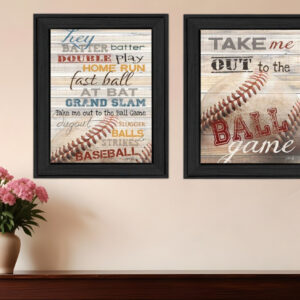 Set Of Two Baseball  Black Framed Print Wall Art