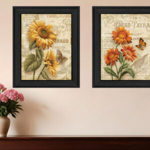 Set Of Two Flowers  Black Framed Print Wall Art