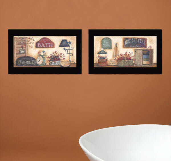 Set Of Two Bath  Black Framed Print Bathroom Wall Art