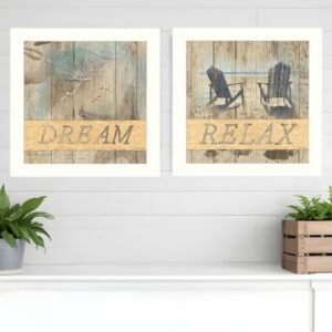 Set Of Two Dream or Relax White Framed Print Wall Art