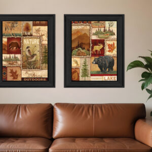 Set Of Two Lodge Collage Black Framed Print Wall Art