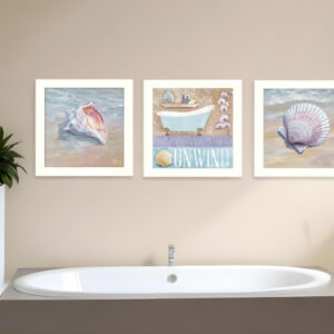 Set Of Three Shells II White Framed Print Bathroom Wall Art