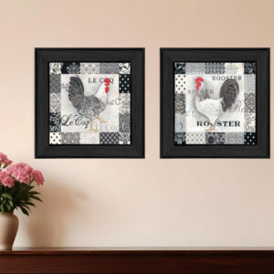 Set Of Two Rooster I Black Framed Print Wall Art