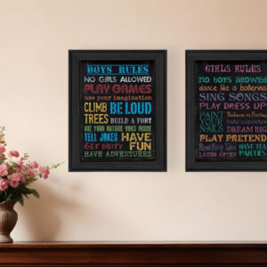 Set Of Two Family Kids Rules Black Framed Print Wall Art